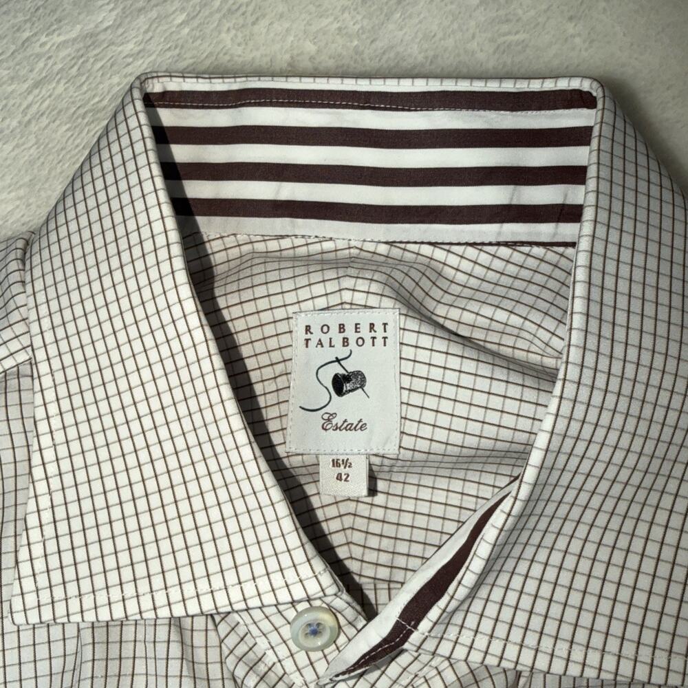 Robert Talbott Estate Dress Shirt Mens 16.5 Nice Multicolor Plaid White Tan